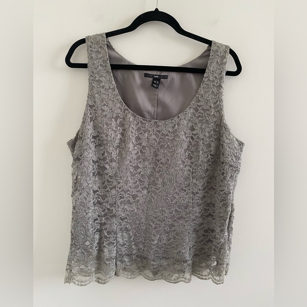 H&M Grey Lace Tank Top Size 16